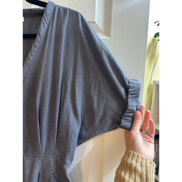 Baltic Born 100% Linen Charcoal Gray Belted Button Down 'Heidi' Jumpsuit - Picture 6 of 10